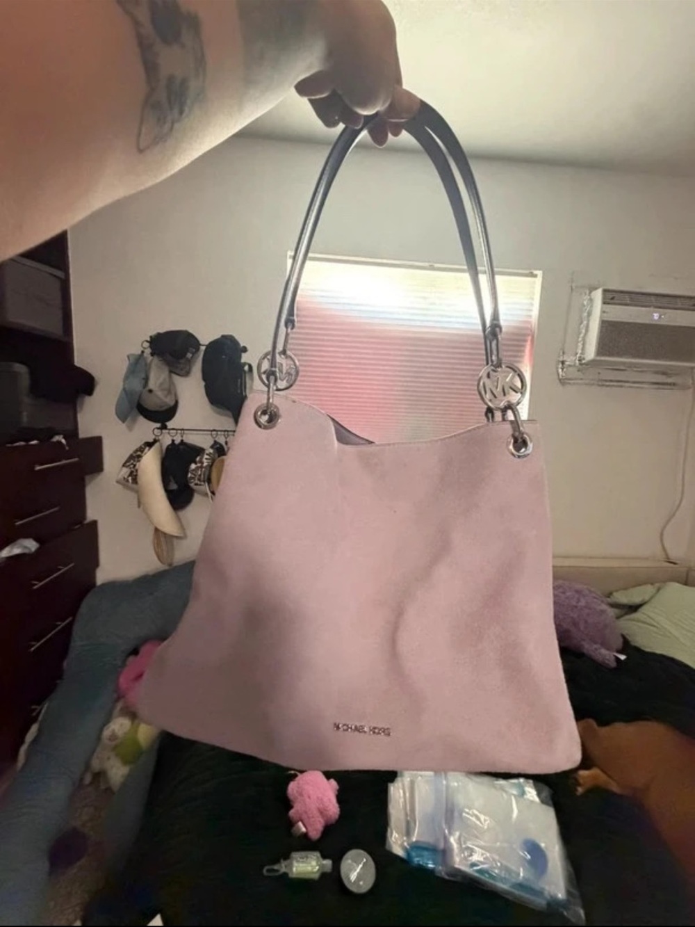 Michael Kors Blush Pink/ Purple Suede Shoulder Tote